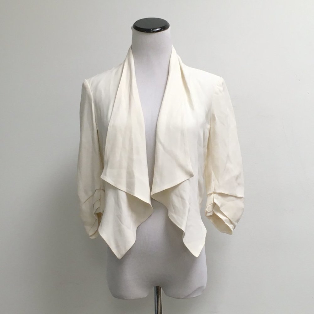 Amanda Uprichard cropped cream drape front silk jacket top P XS